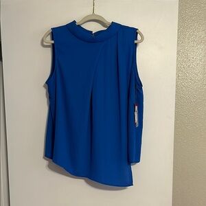 Vince Camuto Blue Asymmetrical Blouse with Mandarin Collar